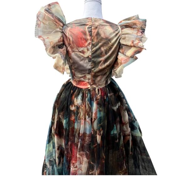 Akira Romantic Chiffon Ruffles Renaissance Oil Painting Art Hi Low Party Dress S - Picture 5 of 16